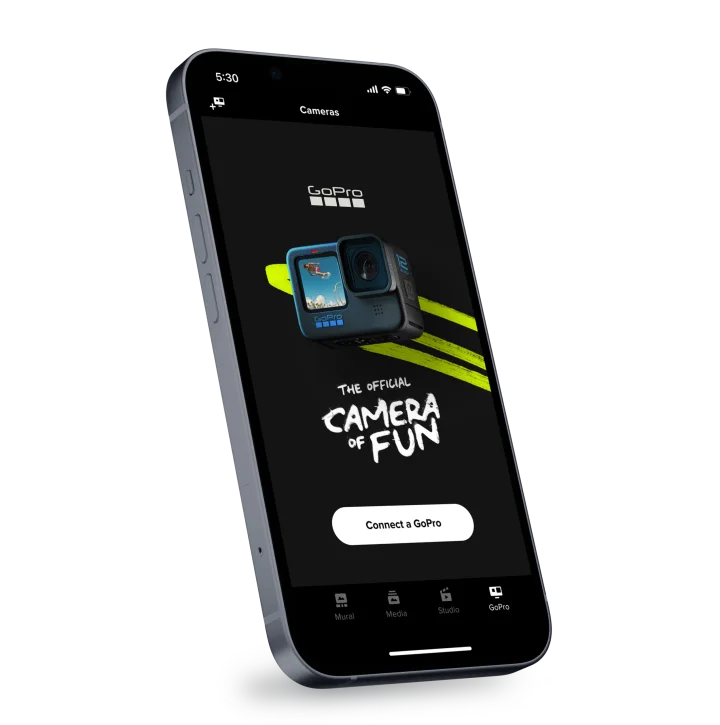Quik camera chooser interface inviting a user to connect a GoPro